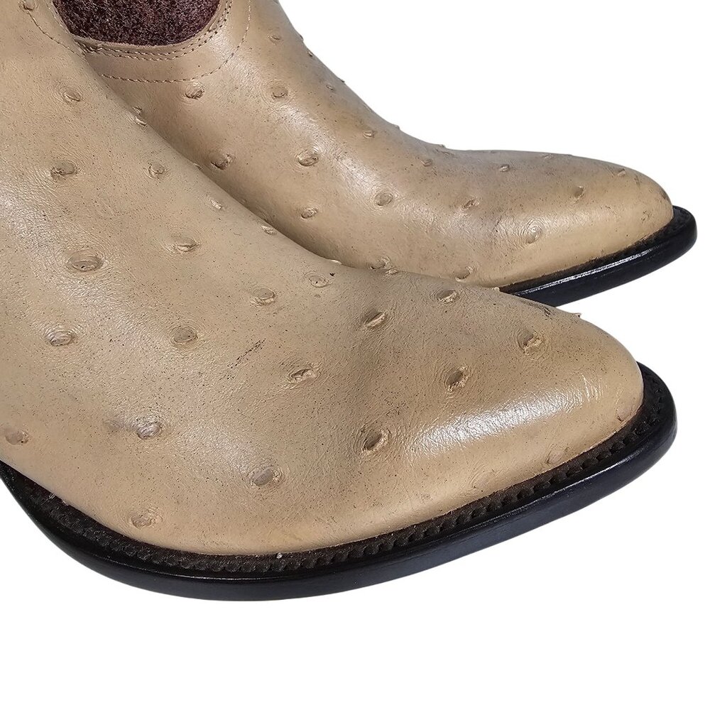 Vintage Sedona West Men's Ostrich Leather Western Boots Tan Brown 7D - Picture 2 of 12